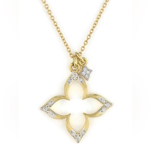 Jude Frances Necklace Moroccan Open Flower Diamond & 18k Gold Quatrefoil Pendant - Picture 3 of 9